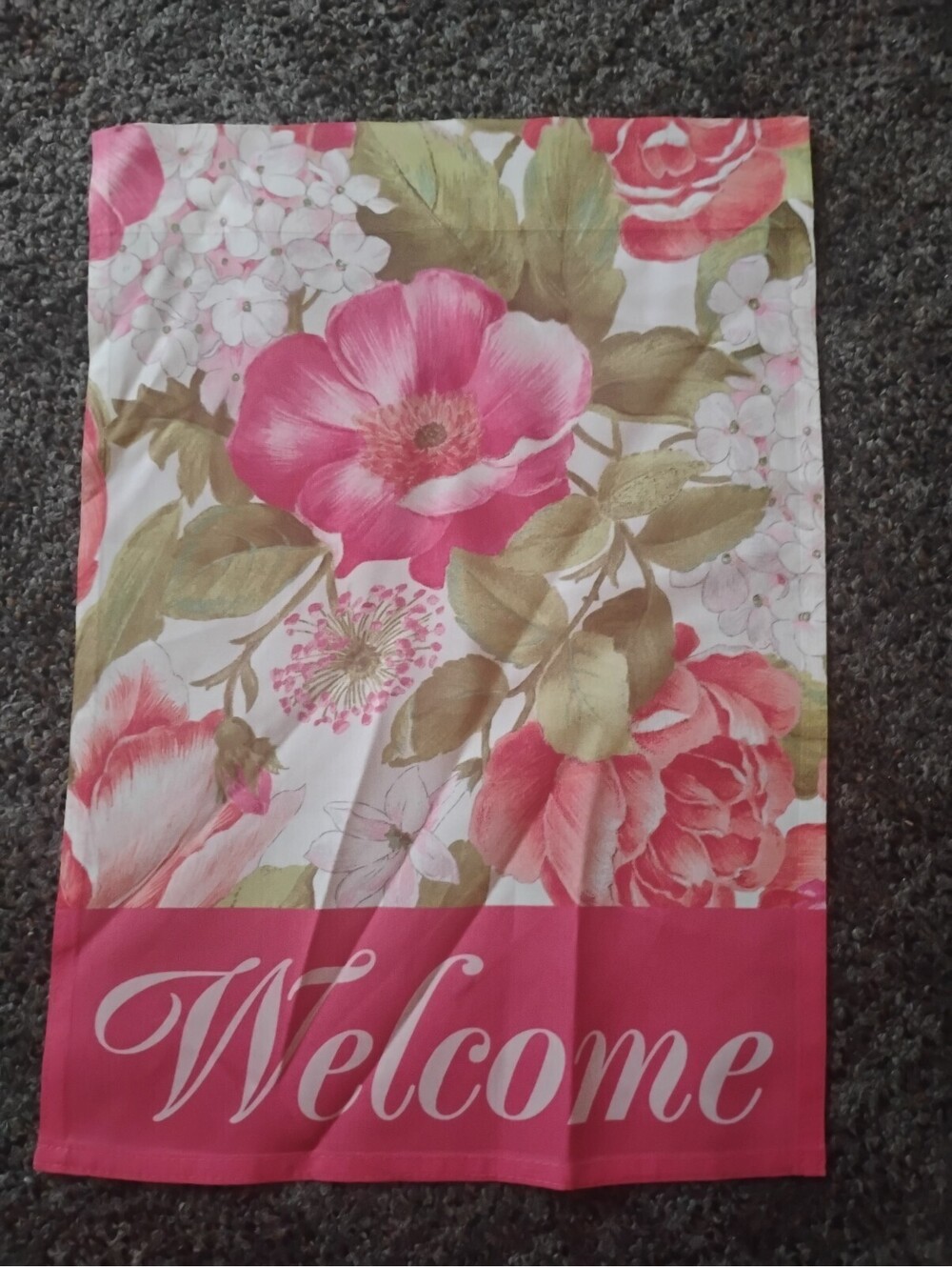 Floral Welcome Garden Flag with Pink Flowers